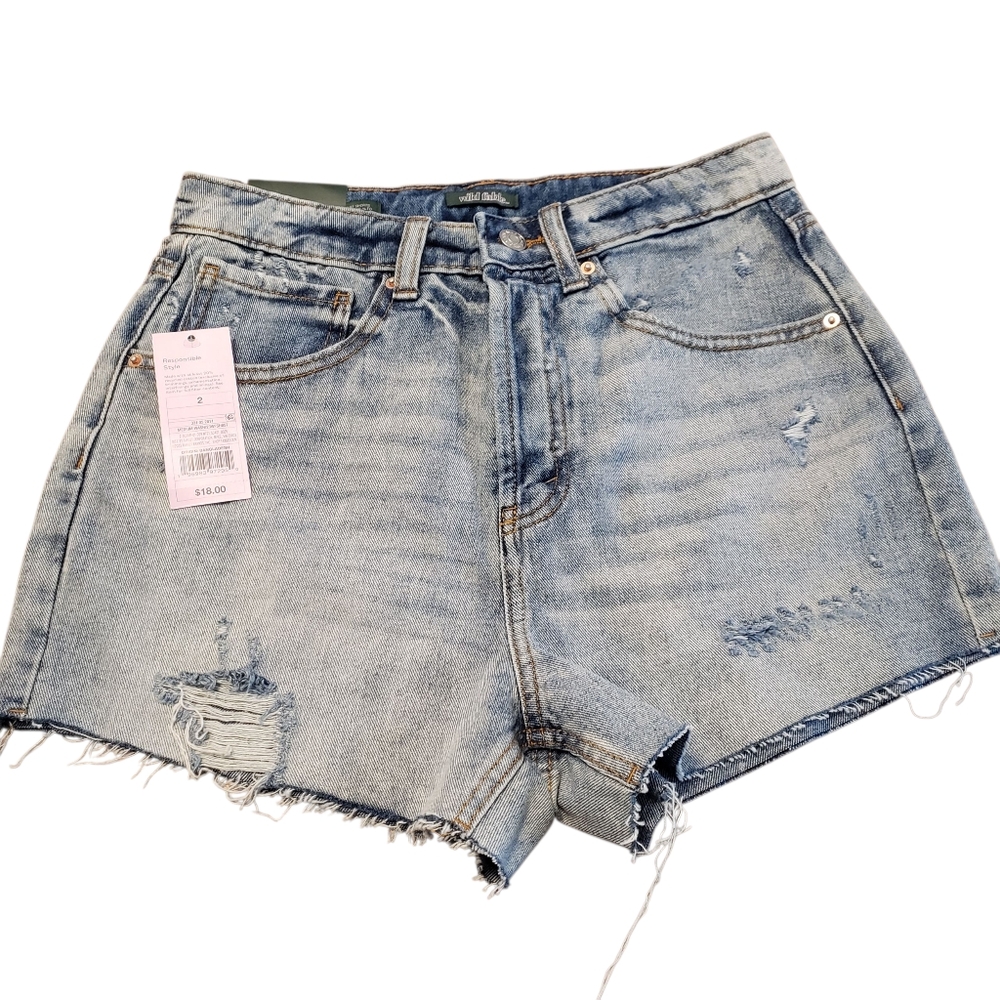 Wild Fable Super High-Rise Cutoff Denim Shorts Blue Distressed NWT